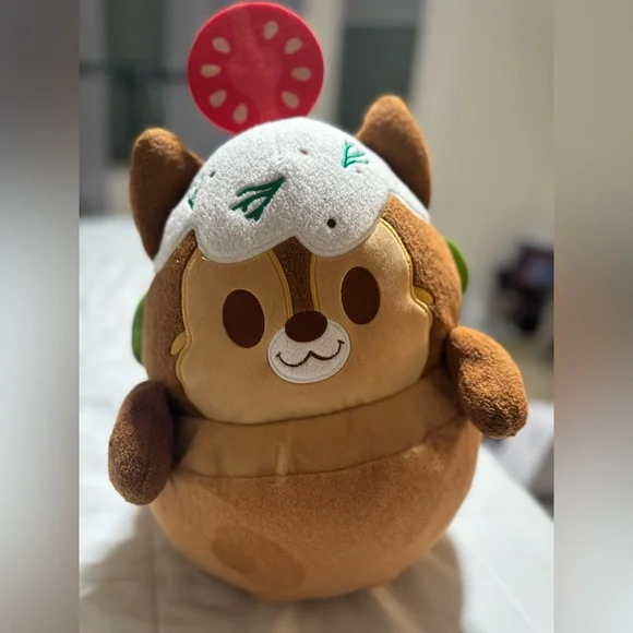 Cute Brown Plush Toy with White and Green Hat - Picture 2 of 2